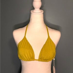 Pilyq PQ Women’s Bikini Top Gold Shimmer Size Large Triangle Top NET